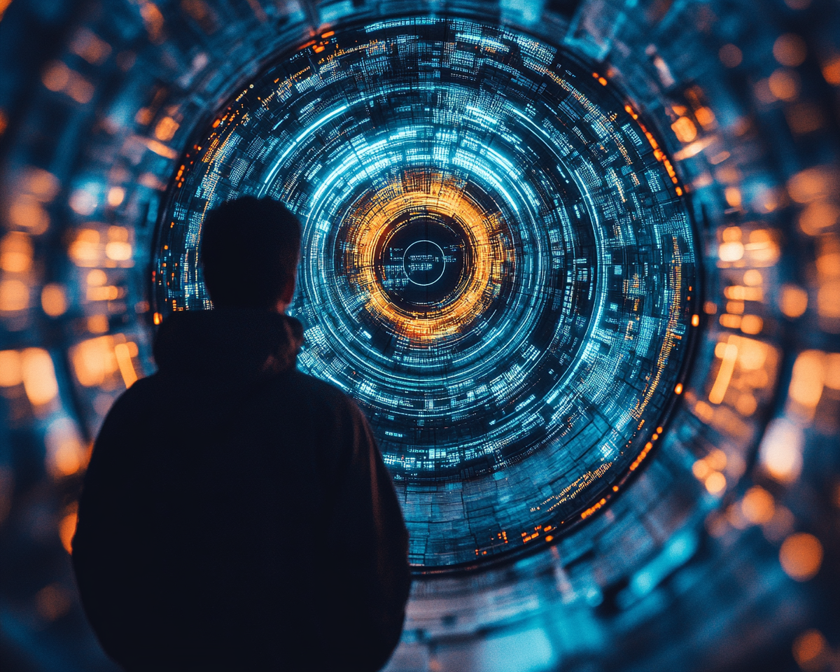 a person looking at a circular object