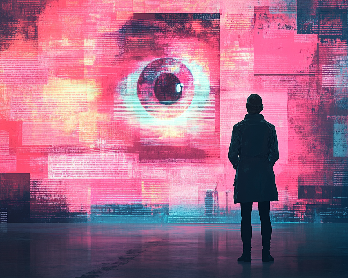 a person looking at a large screen