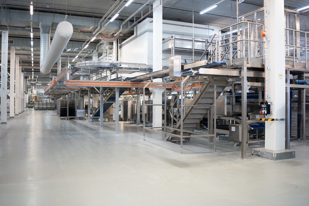 a large industrial building with machinery