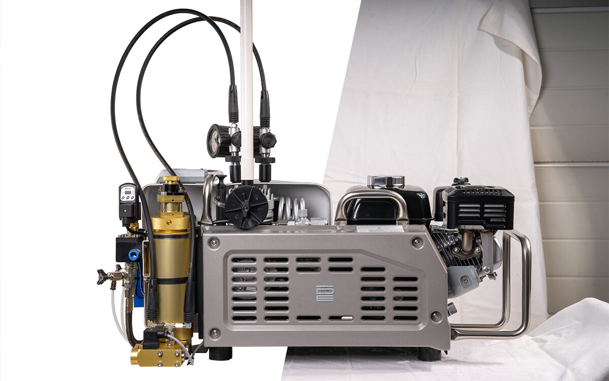 IDE Compressors befor and after a machine with pipes and valves