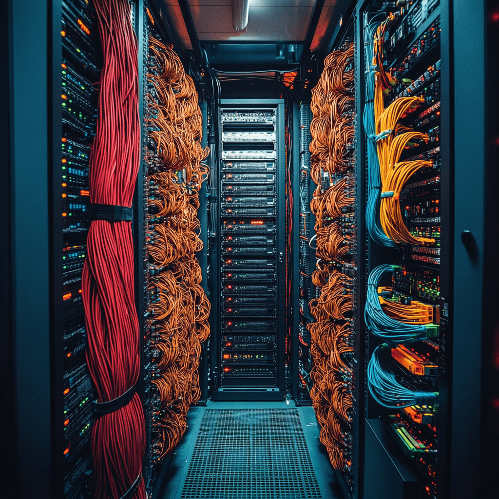 a server room with lots of wires and cables - website