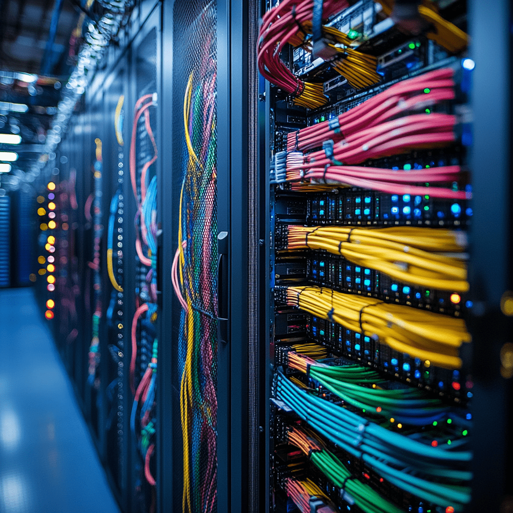 a close up of a data center inside